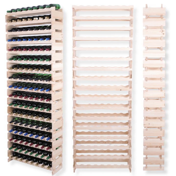Suport pentru 136 butelii vin, MODO24, modulabil, lemn, bej, 17x8cm