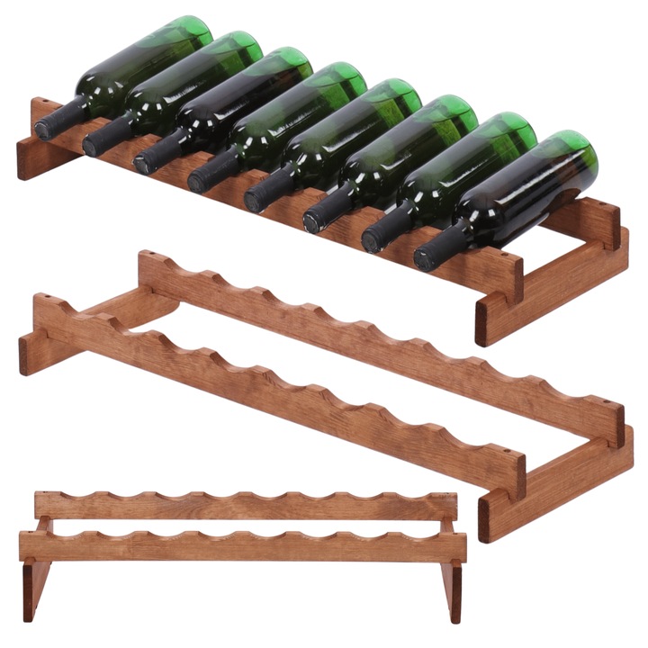 Suport pentru 8 sticle de vin, MODO24, modulabil, din lemn de pin, fara unelte, maro