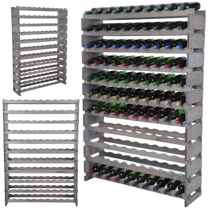 Suporturi bauturi MODO24, stand modular pentru 11x10 butelii, din lemn, gri