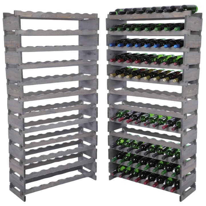 Suport pentru sticle de vin modulabil MODO24, 12x8, din lemn, gri, fara unelte, extensibil