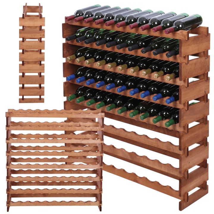 Suport pentru vin MODO24, modulabil, 8x10, din lemn, culoare naturala, fara unelte pentru montaj