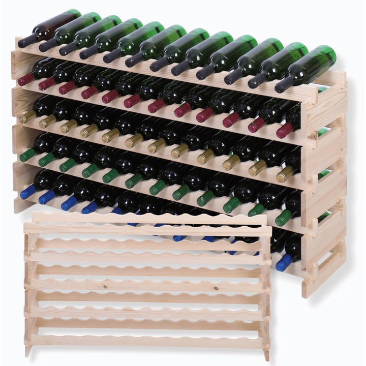 Suport pentru 60 butelii, MODO24, modulabil 5x12, lemn, bej