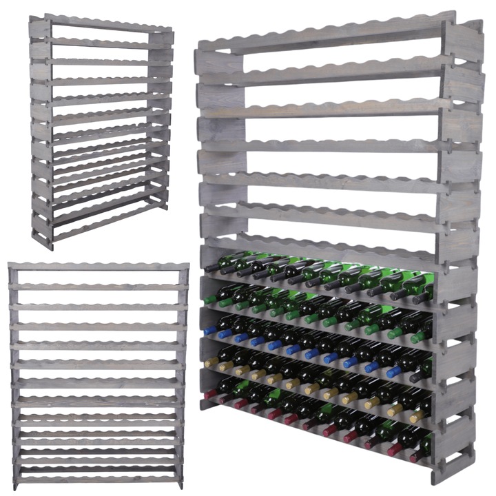 Raft modular pentru sticle de vin MODO24, lemn, gri
