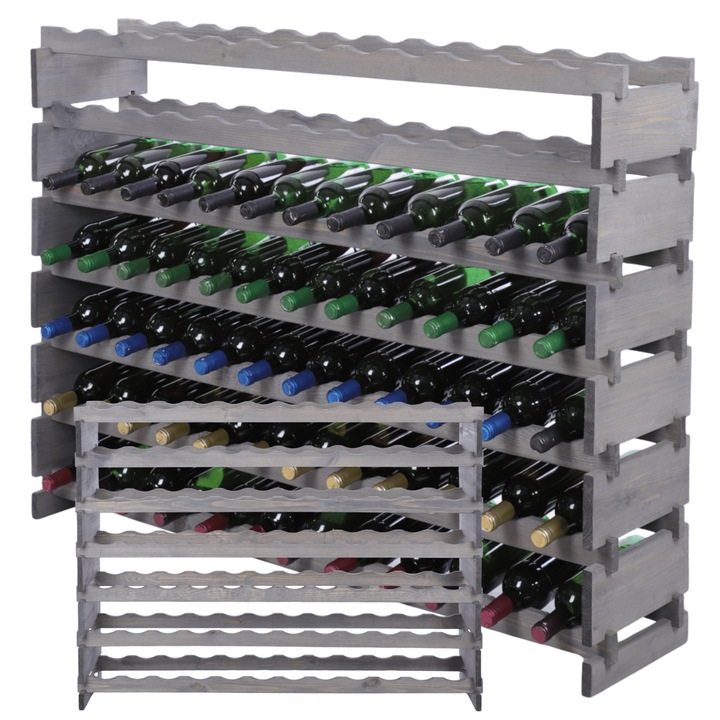 Suport pentru sticle de vin MODO24, modular, lemn de pin, gri