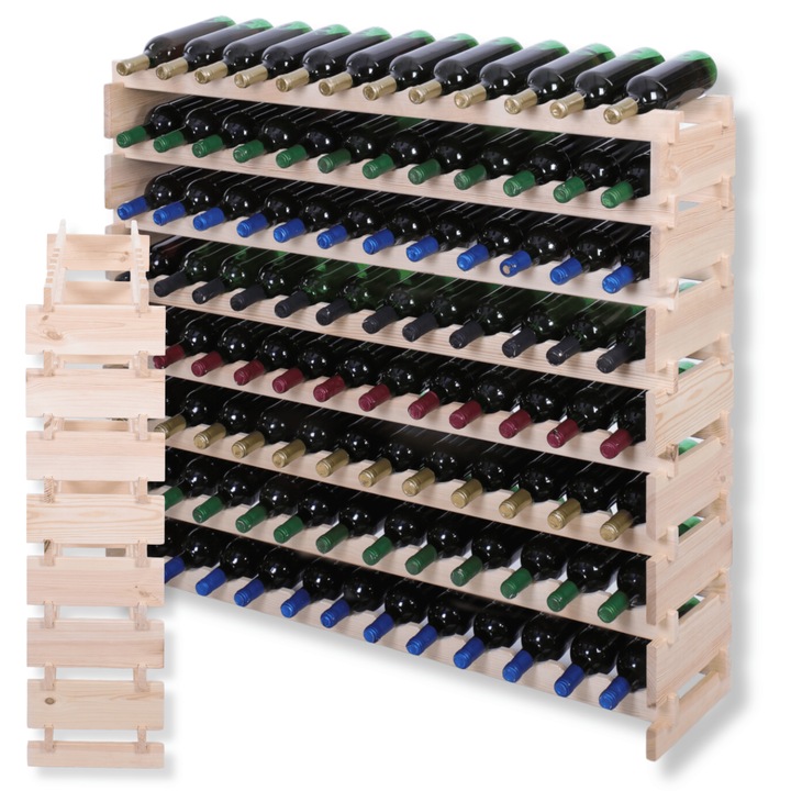 Suport pentru 96 butelii de vin, MODO24, modulabil 8x12, lemn, bej