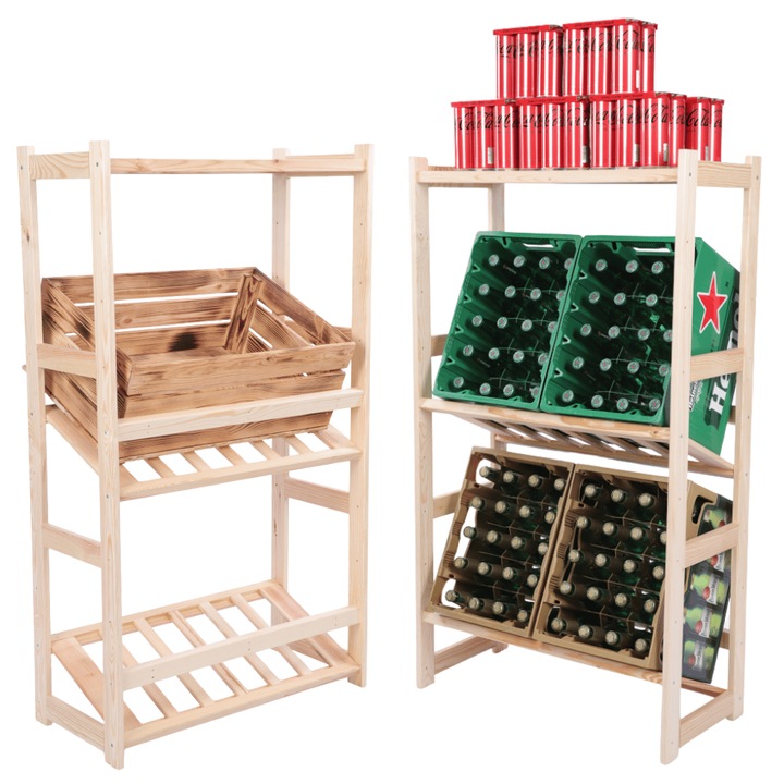 Raft modular pentru sticle si ladite MODO24, 124.2 cm, 3 polite, lemn, bej