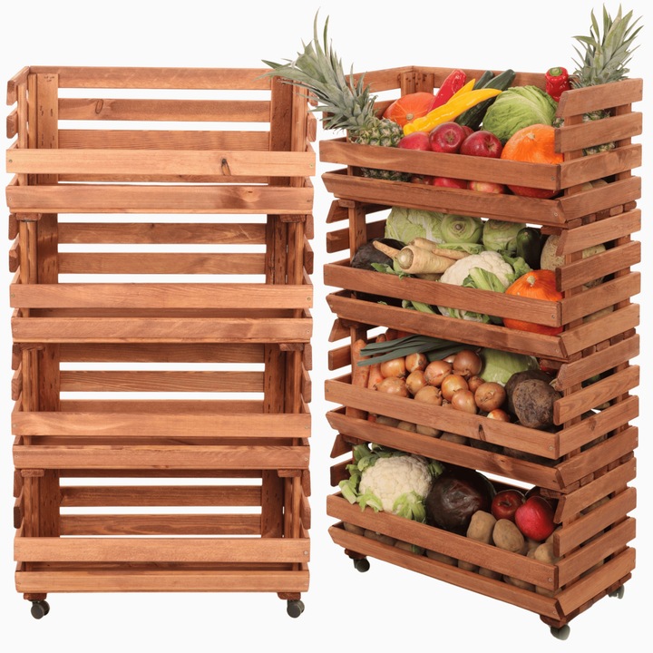 Raft modular pentru legume MODO24, 106x60x30cm, 4 ladite, cu roti, lemn impregnat, maro