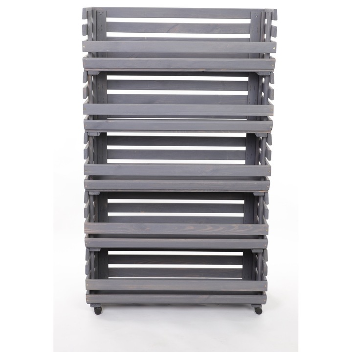 Raft modular pentru legume MODO24, 5 module, 132x80x30cm, gri, din lemn