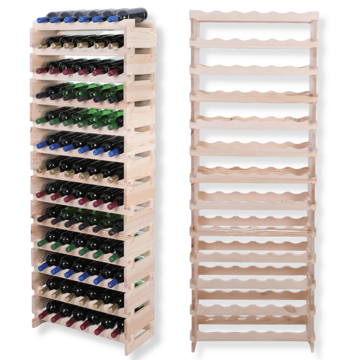 Suport pentru sticle de vin modulare MODO24, lemn de pin, montaj fara unelte, 13x6cm, set