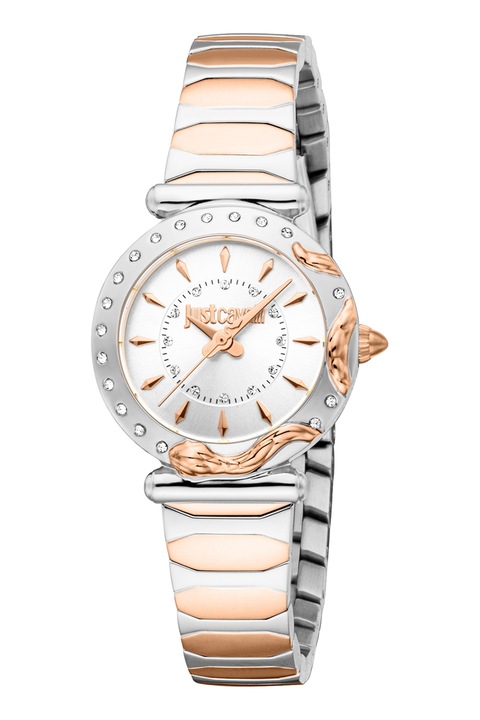 JUST CAVALLI, Ceas quartz cu cristale, Auriu rose, Argintiu