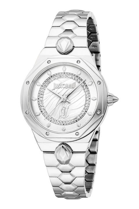 JUST CAVALLI, Ceas cu bratara din otel inoxidabil cu cristale, Argintiu