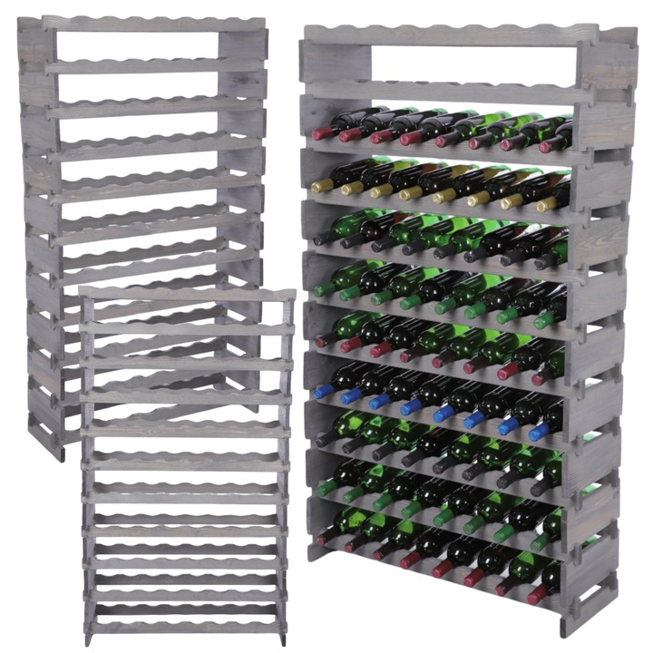 Suporturi pentru vin MODO24, modulare, din lemn, 11x8, montaj fara unelte, gri