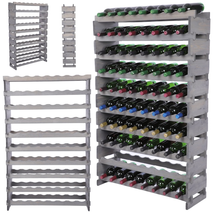 Suporturi pentru vin MODO24, modulare, 10x8, din lemn, gri, fara unelte, extensibil