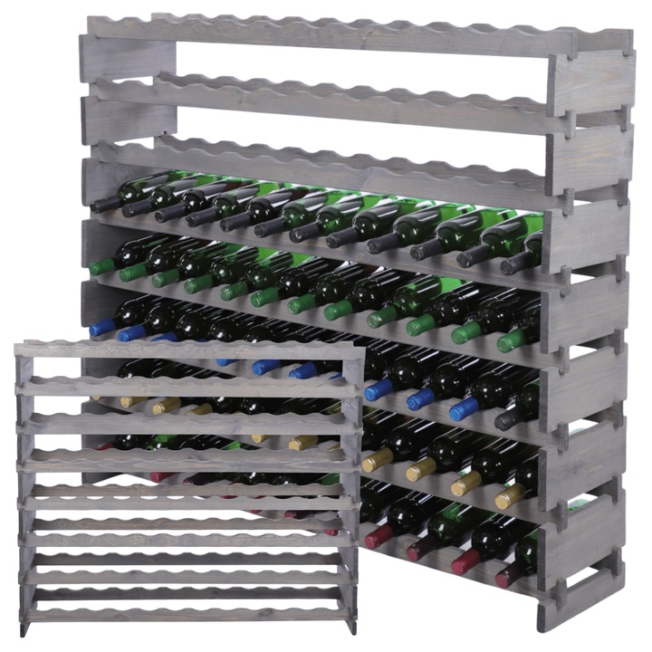 Suport pentru sticle de vin MODO24, modular, lemn, gri