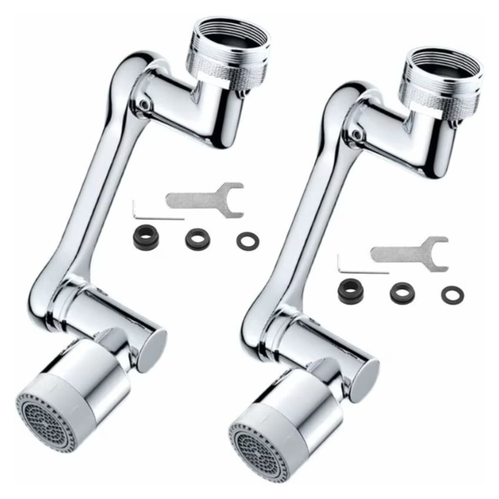 Set 2 aeratoare de robinet cu extensie rotativa 1080, pentru robinete de bucatarie/baie, 2 moduri de jet, material din alama