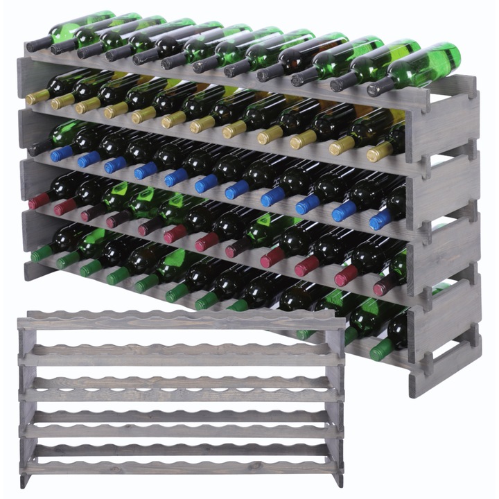 Suporturi pentru vin MODO24, modulare 5x12, din lemn de pin, gri, set