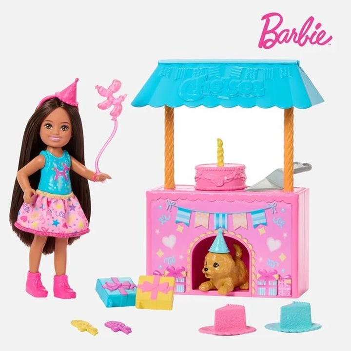 Set Barbie Chelsea Petrecere Zi de Nastere, Multicolor, pentru fete, 3 ani+
