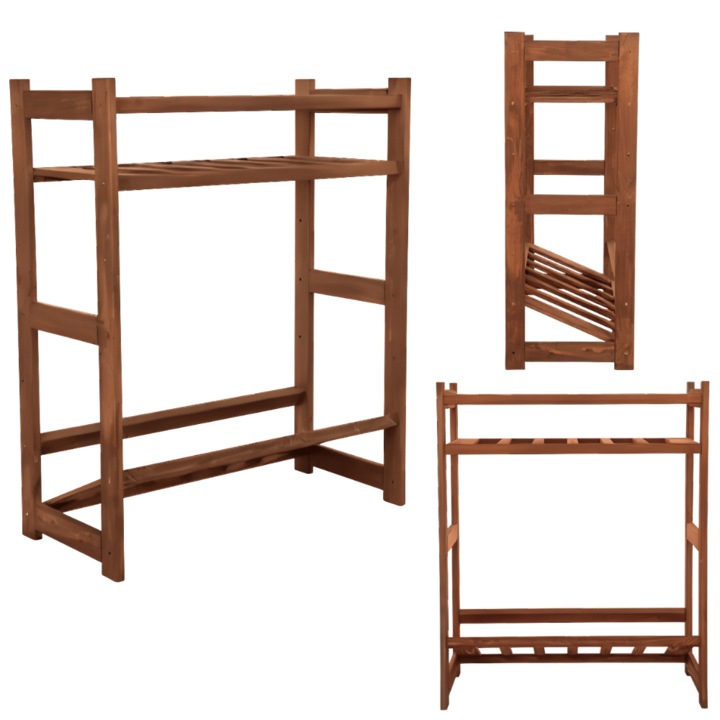 Raft modular pentru sticle si ladite MODO24, 3 polite, lemn impregnat, 85.8cm, maro