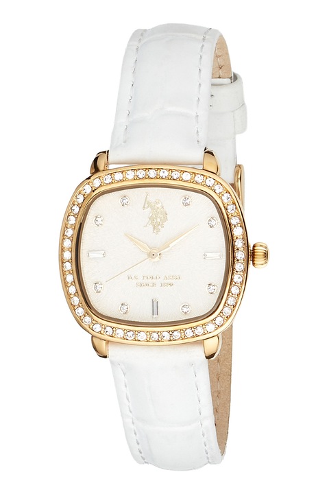 U.S. Polo Assn., Ceas cu detalii din cristal, Auriu, Alb prafuit