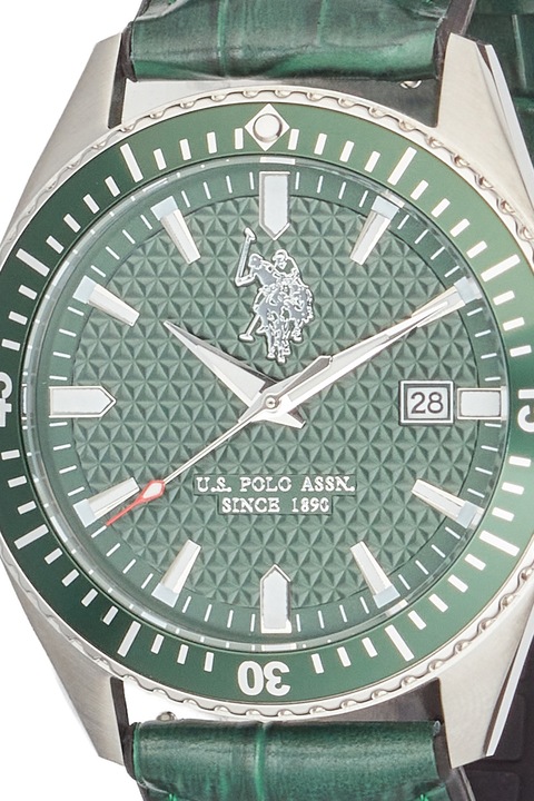 U.S. Polo Assn., Хибриден часовник с кожена каишка, Camo зелен, Златист
