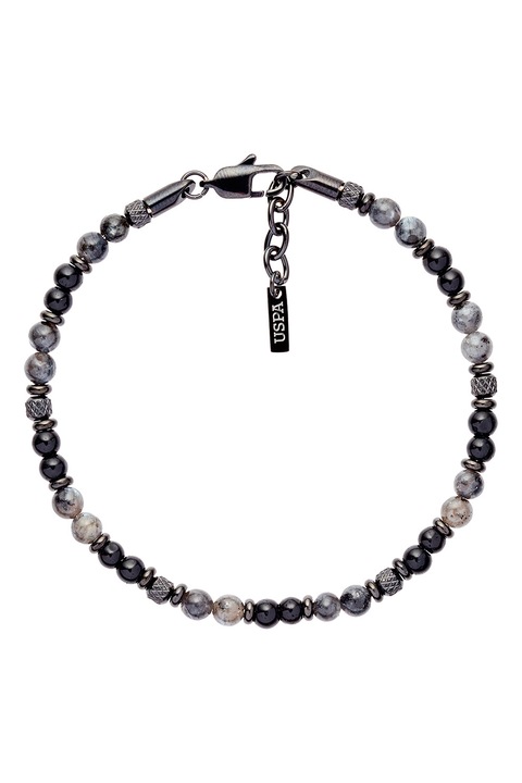 U.S. Polo Assn., Bratara ajustabila cu pietre semipretioase, Negru, Gri