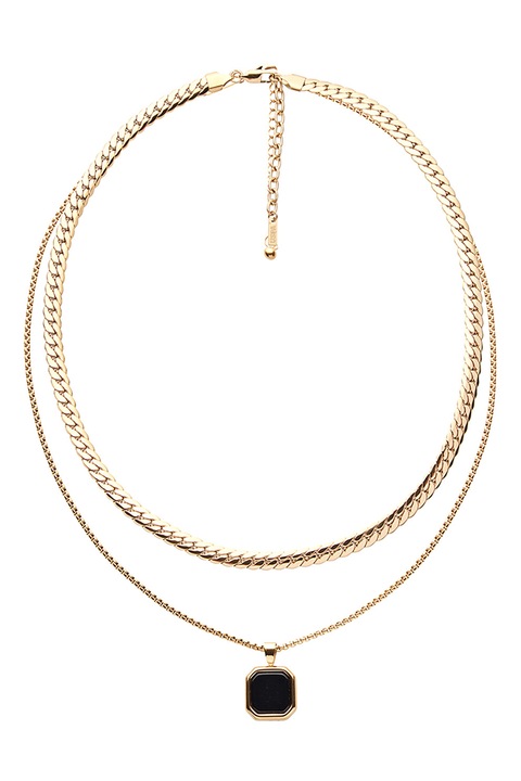 U.S. Polo Assn., Dupla soros nyaklánc ónixkövekkel, Aranyszín, Fekete
