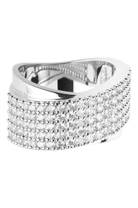 U.S. Polo Assn., Inel asimetric decorat cu cristale, Argintiu, Transparent