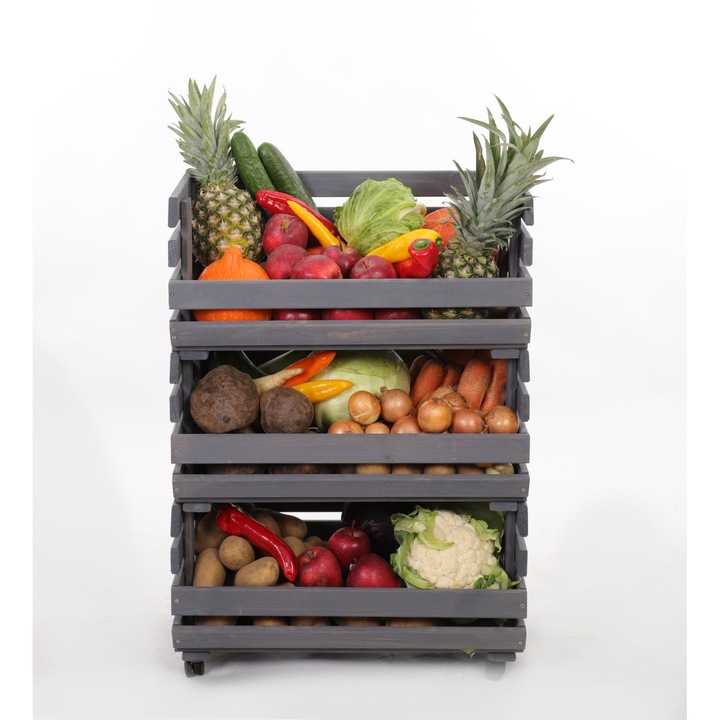 Raft modular pentru legume, MODO24, 3 module, 81x60x30cm, lemn, gri