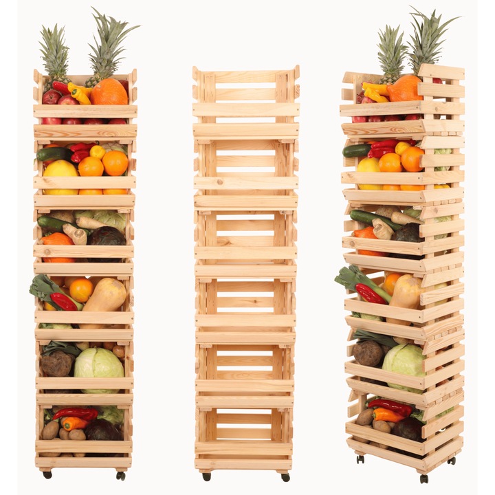 Raft modular pentru legume, MODO24, 6 ladite, 157x40x30cm, lemn, bej