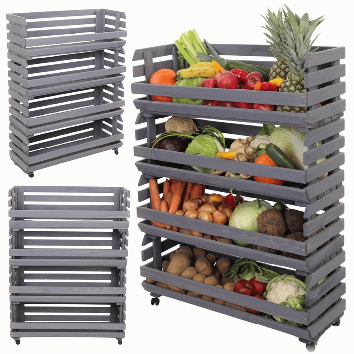 Raft modular pentru legume MODO24, 4 cutii, gri, 106x80x30cm