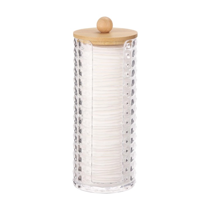 Organizator pentru Dischete Demachiante, Corp Transparent Texturat, Capac din Bambus, Inaltime 18.8 cm