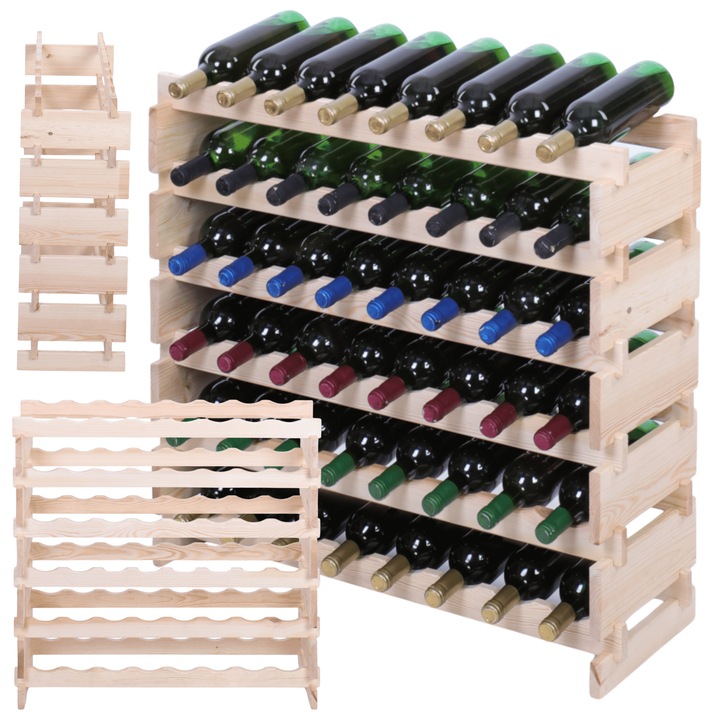 Suport pentru 48 butelii de vin, MODO24, modulabil 6x8, din lemn de pin, bej