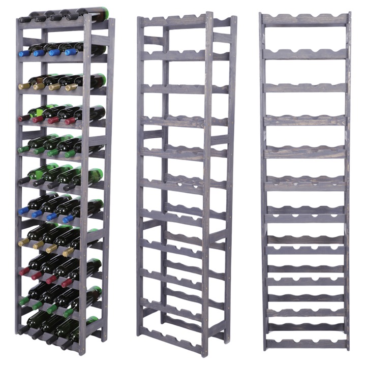 Suport pentru vin MODO24, regal din lemn de pin, 44 butelii, 166x44x25cm, gri