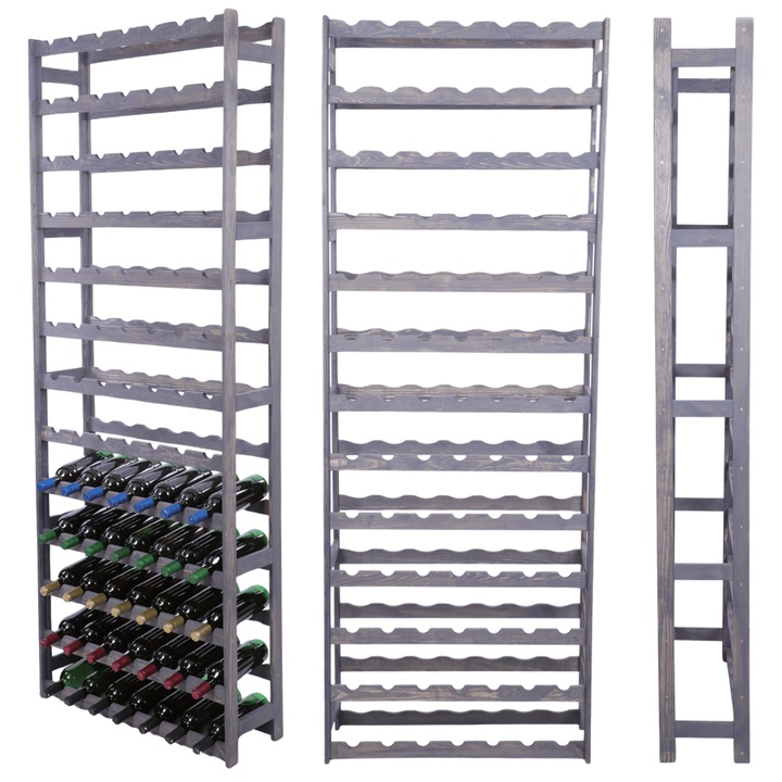 Suport pentru vin MODO24, regal din lemn de pin, 91 butelii, 198x72x25cm, gri