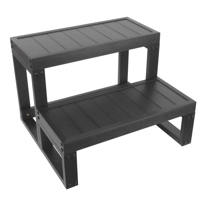 Kétrészes jakuzzi lépcső, csúszásmentes felület, 60×27cm, fekete