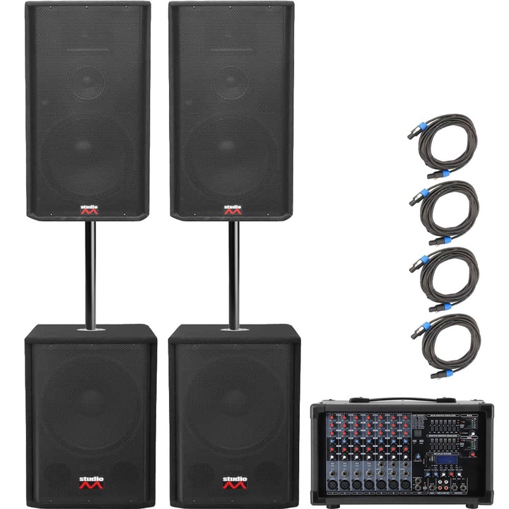 Sistem sonorizare profesional muzica live boxe cu subwoofere LiveStyle1500 Mixer Bundle