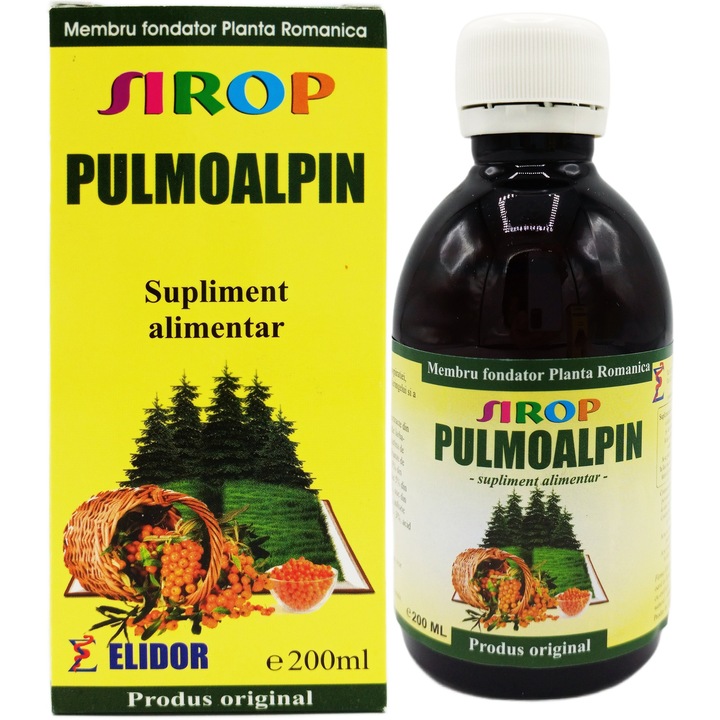 Sirop PulmoAlpin pentru tuse si bronsita, "Fluidifica secretiile si Calmeaza iritatiile faringiene, 200ml, Laboratoarele Elidor Pontica