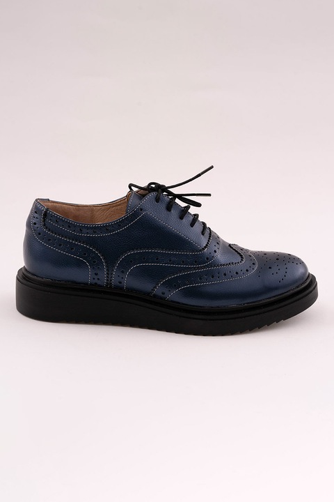 VAGAM, Pantofi derby cu decupaje decorative, Bleumarin