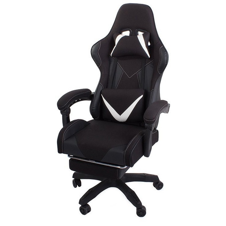 Scaun gaming rotativ, scaun de birou, cu suport pentru picioare, negru