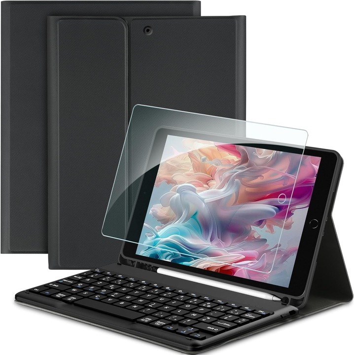 Husa cu tastatura compatibila cu iPad 10.2 generatia 7-9 EasyAcc AZERTY cu suport pentru stylus
