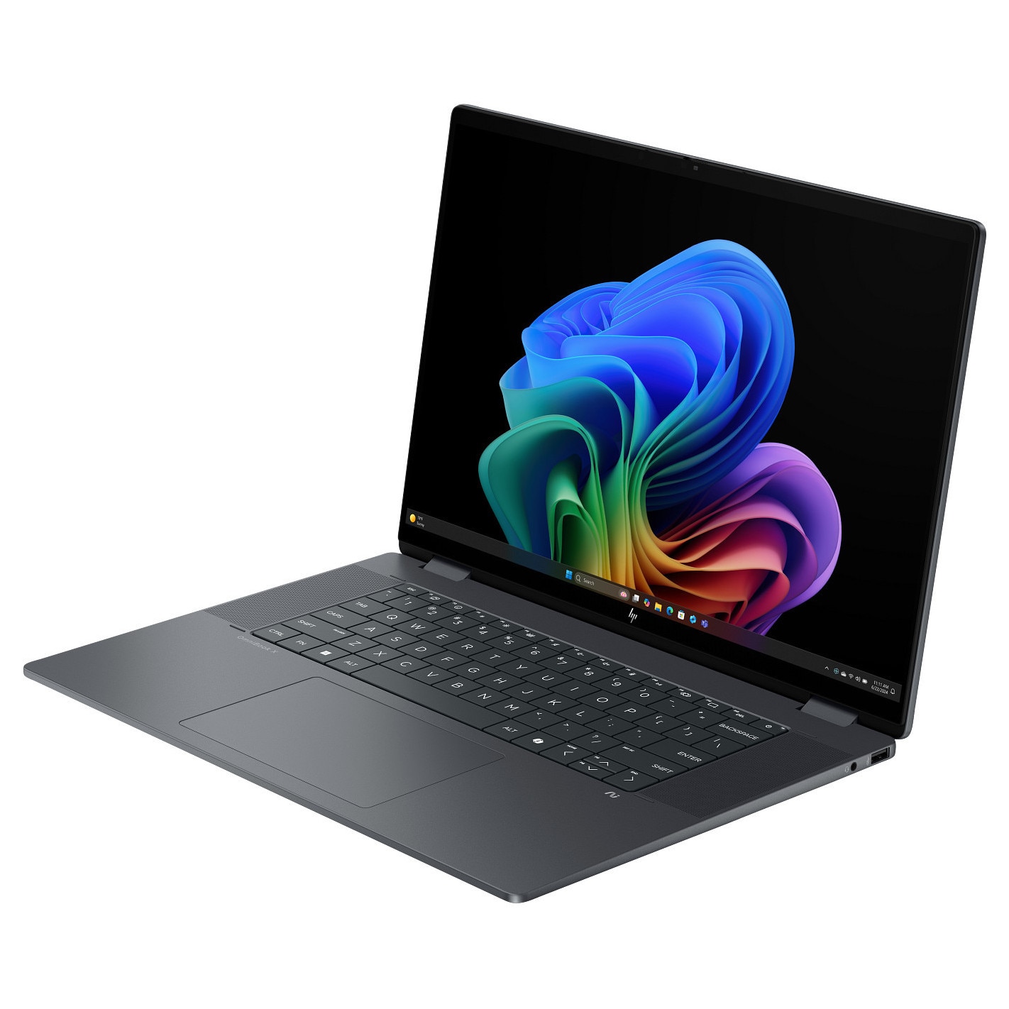 Laptop HP Omnibook X Flip 16-as0043dx display 16 inch 3K OLED Touch 120Hz, procesor Intel Core Ultra 9 288V, memorie 32GB LPDDR5x, spatiu de stocare 2TB SSD, Intel Arc 140V Graphics, Microsoft Winodws 11 Home, Eclipse Gray