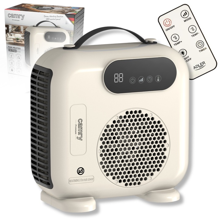 Set Termoventilator Cu Telecomanda, Camry, Cr7759, Putere 2000 W, Interval De Temperatura 15°C 40°C, Nivel De Zgomot Sub 58 Db, Timer 1 24 H, Dimensiuni 23x12.5x23 cm, Bej
