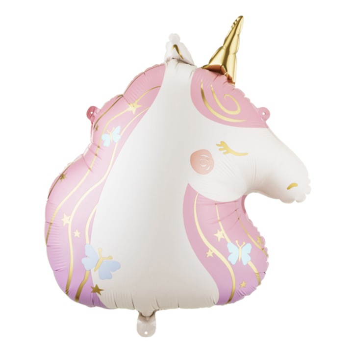 Balon din folie Unicorn, 52x61cm, Alb/Roz/Auriu