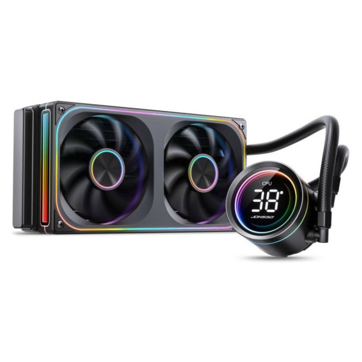 Jonsbo TH-240 ARGB Black 240 mm AIO водно охлаждане, вграден LED дисплей за температура на процесора, черен