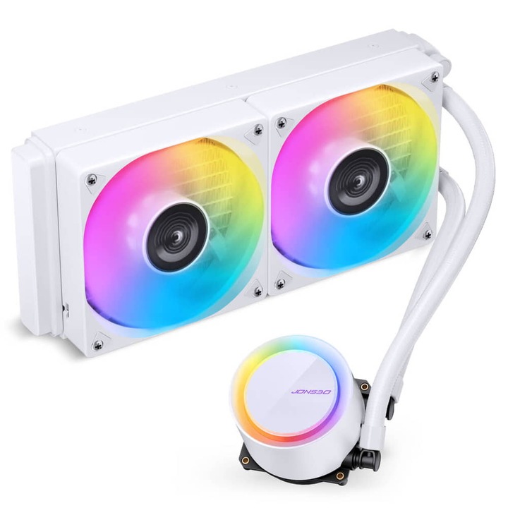 Jonsbo TG-240 ARGB White 240 mm AIO vízhűtés, alumínium radiátor, 2x 120 mm PWM ventilátor, fehér