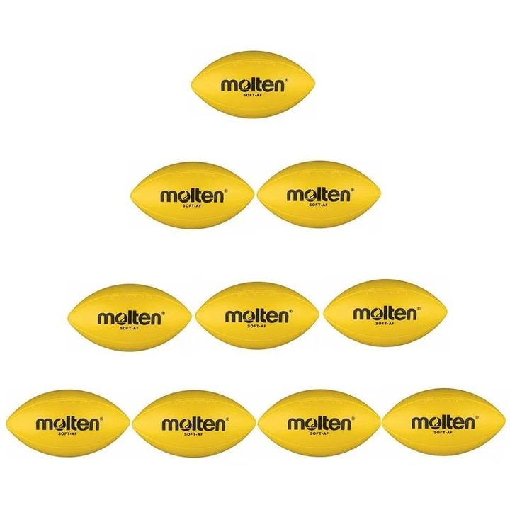 Set 10 Mingi Soft Mini-Rugby Molten SOFT-AF, Ø 270 mm, Spuma cu Textura Elephant Skin – Galben