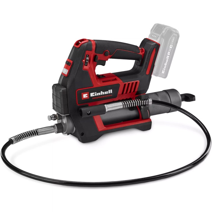 Акумулаторен пистолет за гресиране Einhell Professional PXC TP-GR 18/690 Li - Solo, 18 V, 690 бара/10.000 PSI максимално налягане, 295 мл/мин максимален дебит, 2 скорости, 120 см дължина на маркуча, 1/8" дюза, Без батерия/зарядно устройство