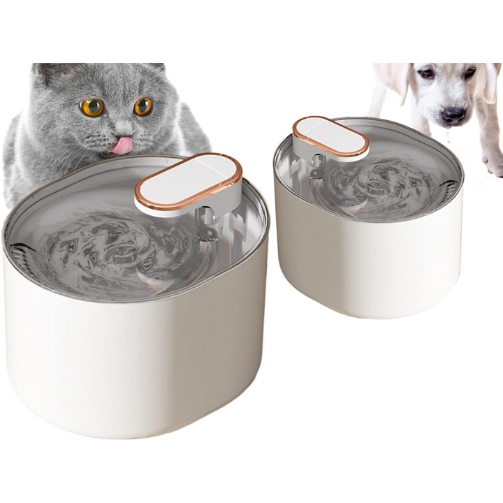 Fantana de baut automata pentru pisici si caini, Capacitate Mare 3L, Sistem de recirculare si filtrare avansata, Silentioasa, Design Modern cu accente Rose Gold, Alba/Neagra