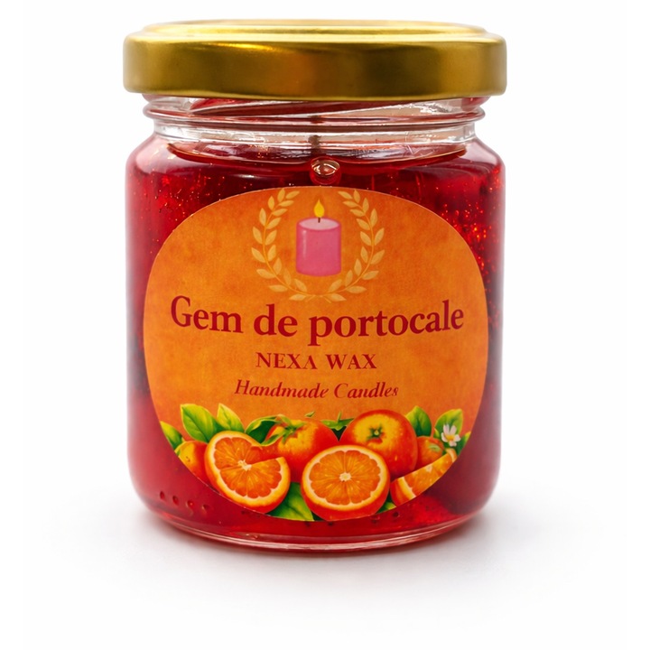 Lumanare parfumata din soia si ceara gel, Gem de portocale, ceara naturala, handmade, ardere 20h, 90g
