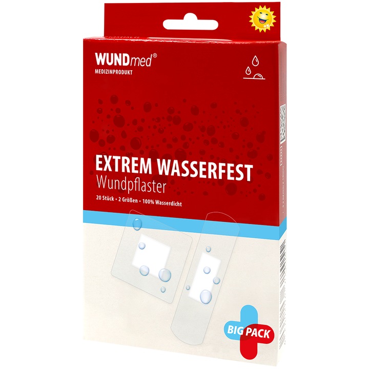 Plasturi impermeabili pentru răni, WundMed, 20 buc, 2 dimensiuni, protecție invizibilă, super adeziv